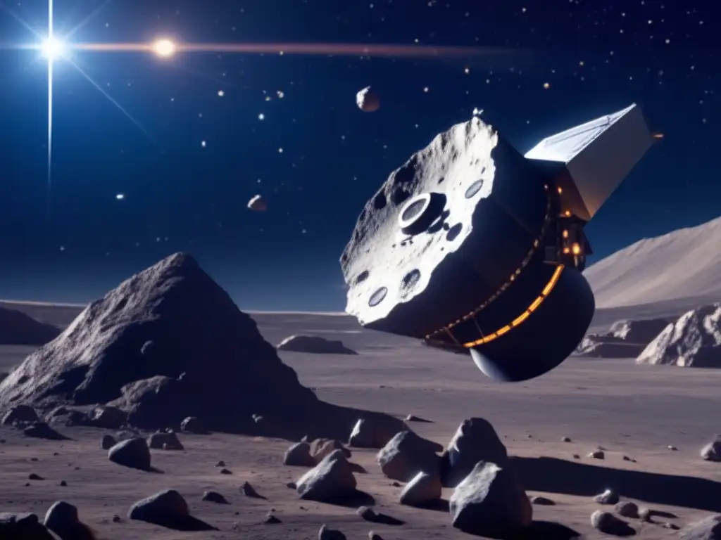 Audiencing a photorealistic depiction of a spacecraft mining an asteroid