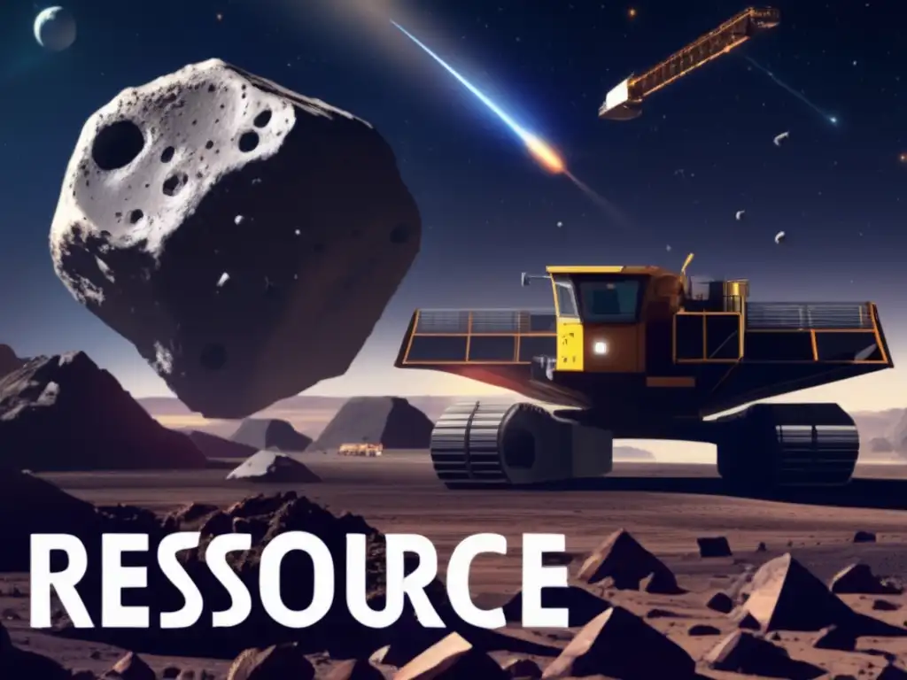 Dash: A stunning photorealistic image of a massive asteroid in space, surrounded by mining equipment and other asteroids being mined