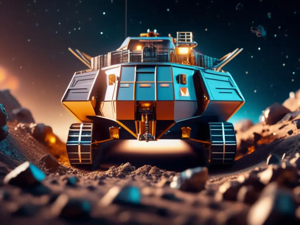 Dashing forward, a mining ship boldly explores the rugged surface of an asteroid, unraveling its secrets and riches