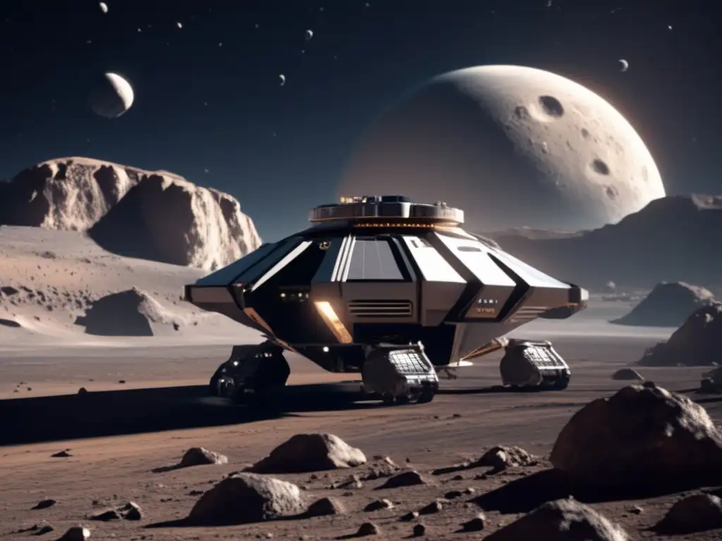 A breathtaking photorealistic image captures a space mining adventure