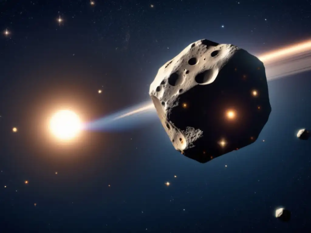 Dash--A stunning photorealistic depiction of an asteroid orbits around a luminous star, with the outer edges of its path indicating gravitational perturbations