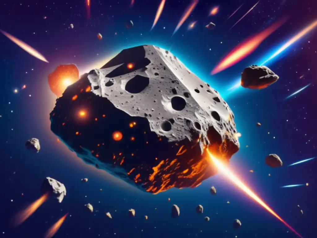 A stunning image of an asteroid with multiple spaceships in orbit, capturing the excitement and anticipation of space travel
