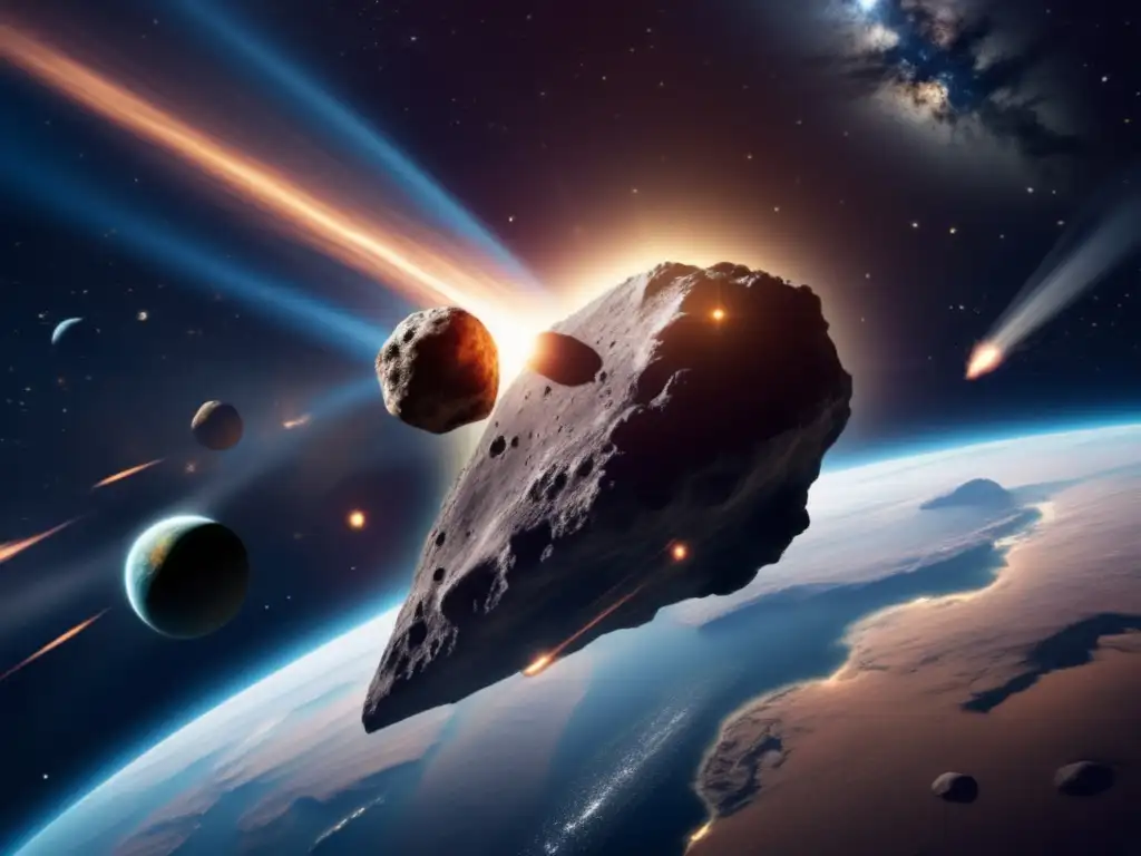 In this stunning photorealistic depiction, an asteroid streaks past Earth in a celestial ballet