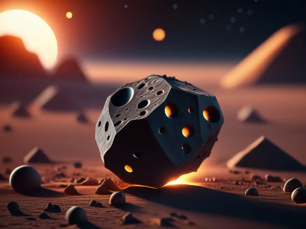A stunning 8k 3D digital rendering of an asteroid orbiting the sun
