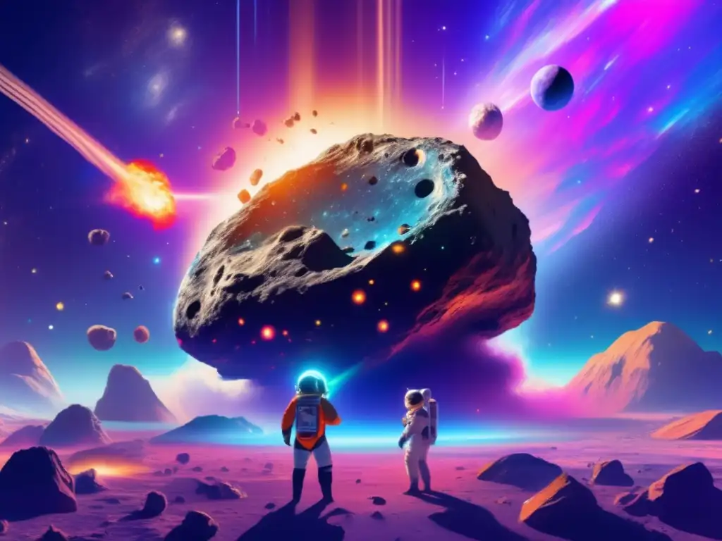 Discover the treasure trove of valuable resources contained within this immense asteroid, surrounded by a vibrant and mesmerizing nebula
