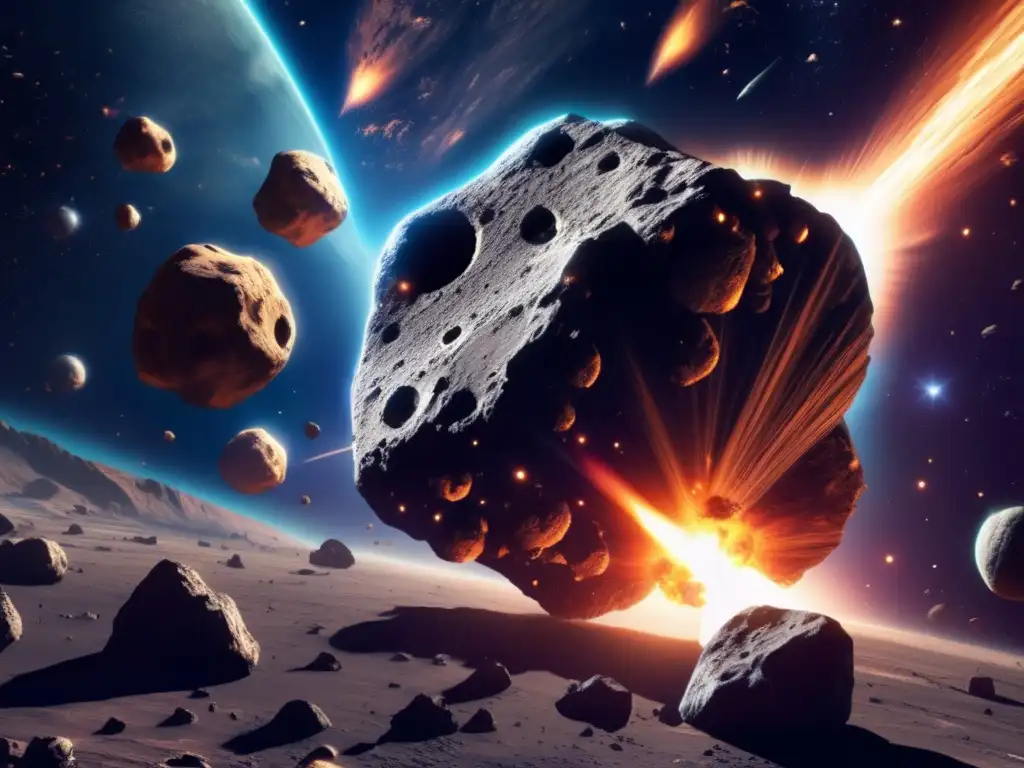 Dash: Photorealistic image of a battle scene involving multiple asteroids colliding in space