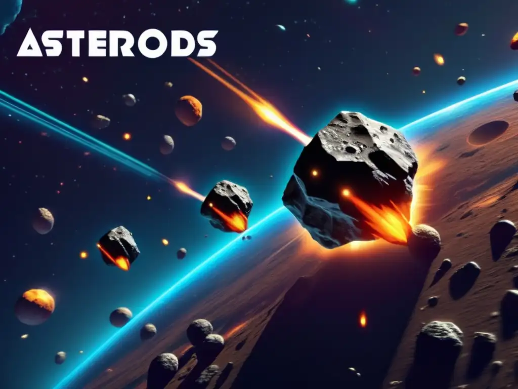 Photorealistic rendering of classic arcade game Asteroids, showcasing intricate detail on spaceships and sharp edges of asteroids