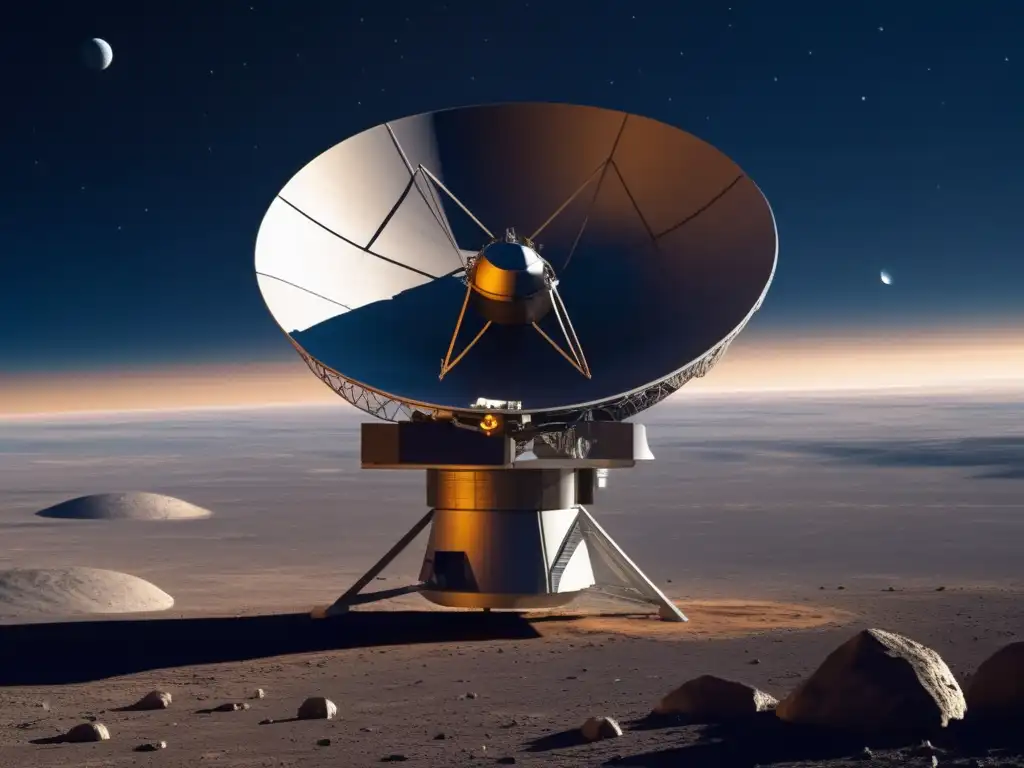 A high-resolution satellite dish captures a bright, reflective asteroid in orbit with a naturalistic texture and shadow