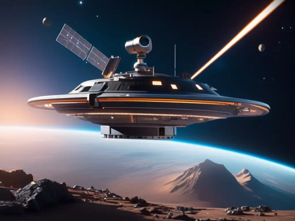 Dive into the vast expanse of space with a photorealistic image of WallE's Asteroid Space Station, peering out from the bow of the metropolis ship