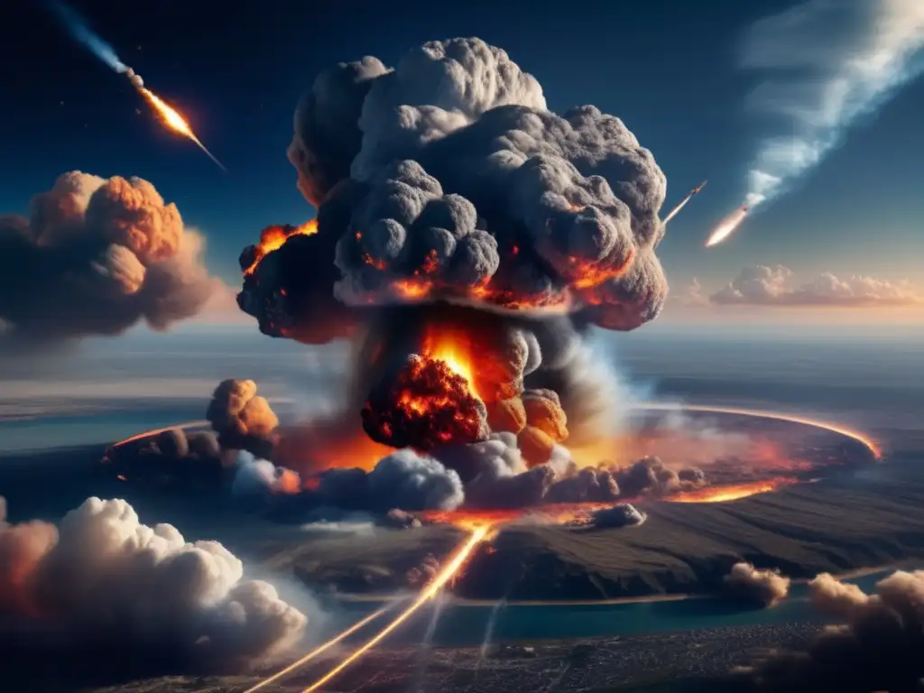 Disaster strikes as an asteroid collides with Earth, causing a catastrophic explosion and smoke trail