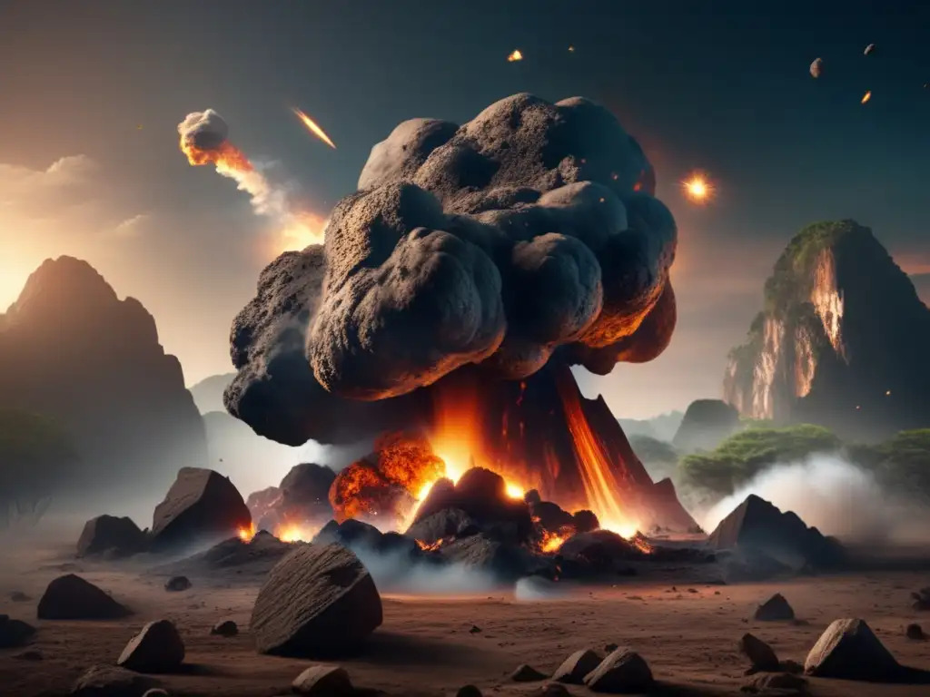 Dash-A devastating asteroid strike in ancient Thai times pulverizes the earth and unleashes chaos, smoke, and debris in a photorealistic destroying of the surrounding landscape-