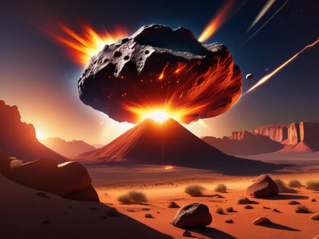 A photorealistic depiction of an asteroid falling beneath the Apache sun, recounting the tribe's legends