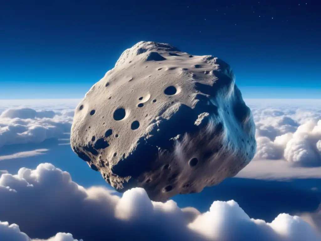 An breathtaking photograph of an asteroid with a diverse landscape, its surface shrouded by clouds
