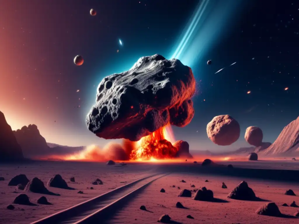 In the inky blackness of space, an asteroid plummets towards Earth, its scorching trail of dust and debris illuminating the sky