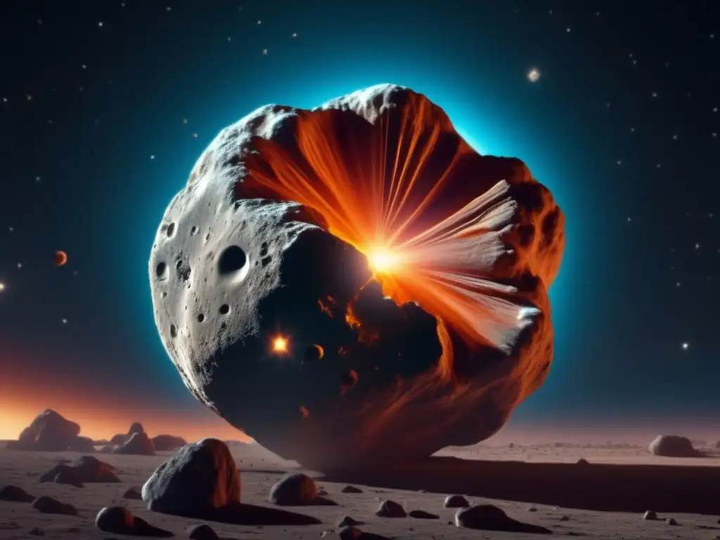 An ominous asteroid with a deadly Xray emanating from its center, emphasizing the importance of lifethreatening risks in planetary exploration