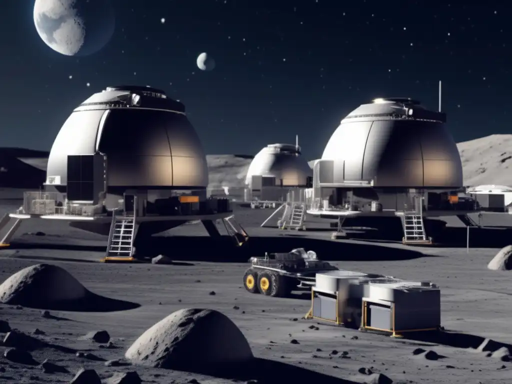 An breathtaking 8k ultradetailed image of an asteroid mining facility on the moon, surrounded by barren landscape and advanced equipment