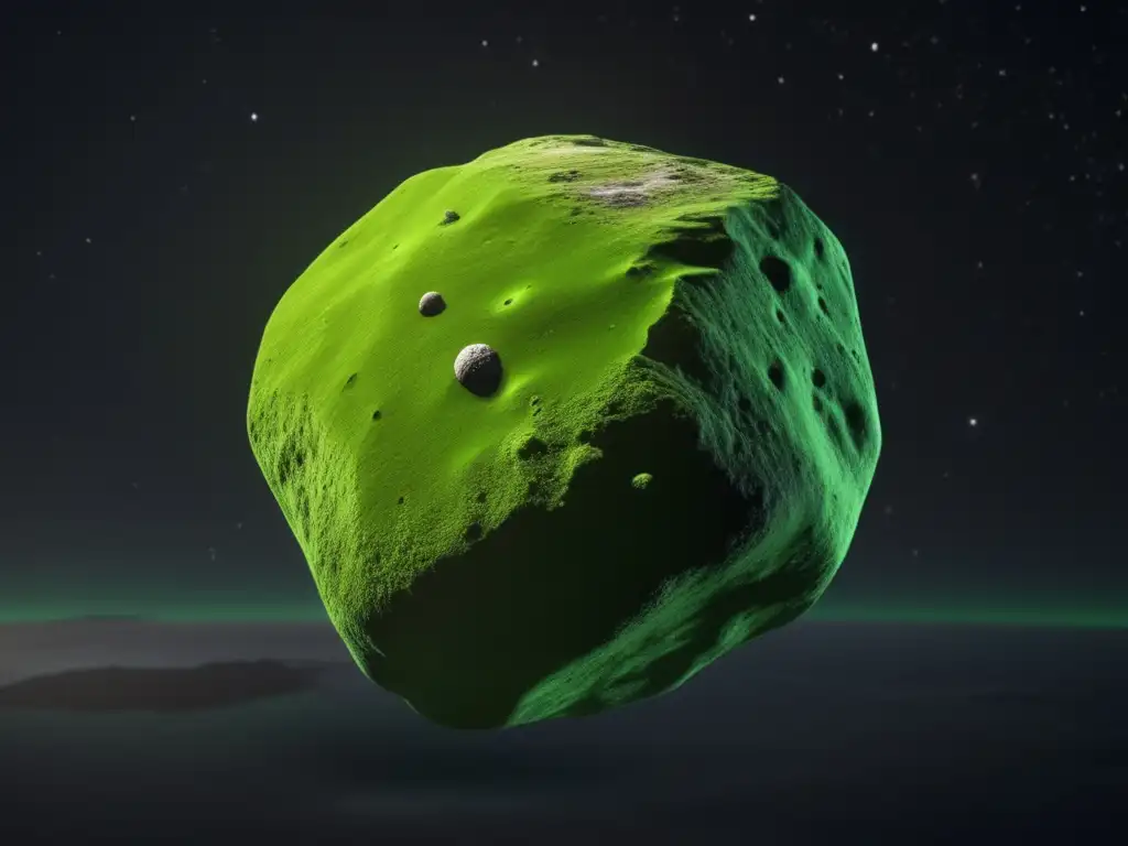 Thule, an ancient town on the northern tip of Denmark, marked on a photorealistic green asteroid floating in a black cosmic background