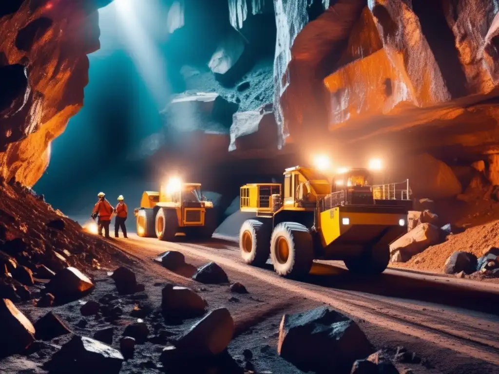 A tense atmosphere surrounds these miners in their deep cavern mining operation, as they remove asteroids and load them onto a transport vehicle