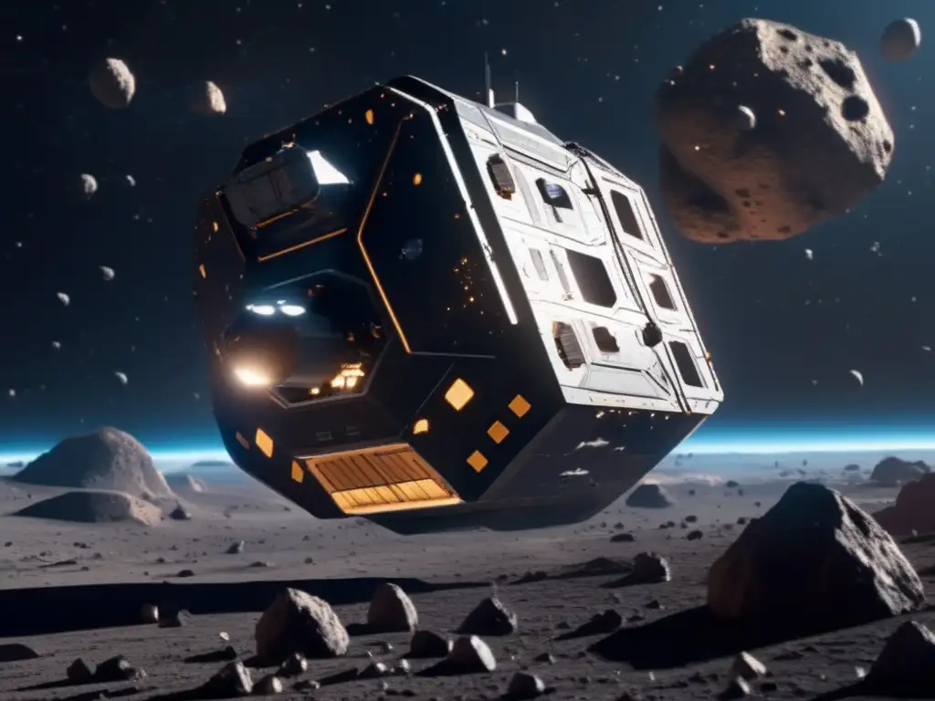 Size: 200x200
A stunning image of a futuristic asteroid mining spacecraft floating amidst a swarm of asteroids