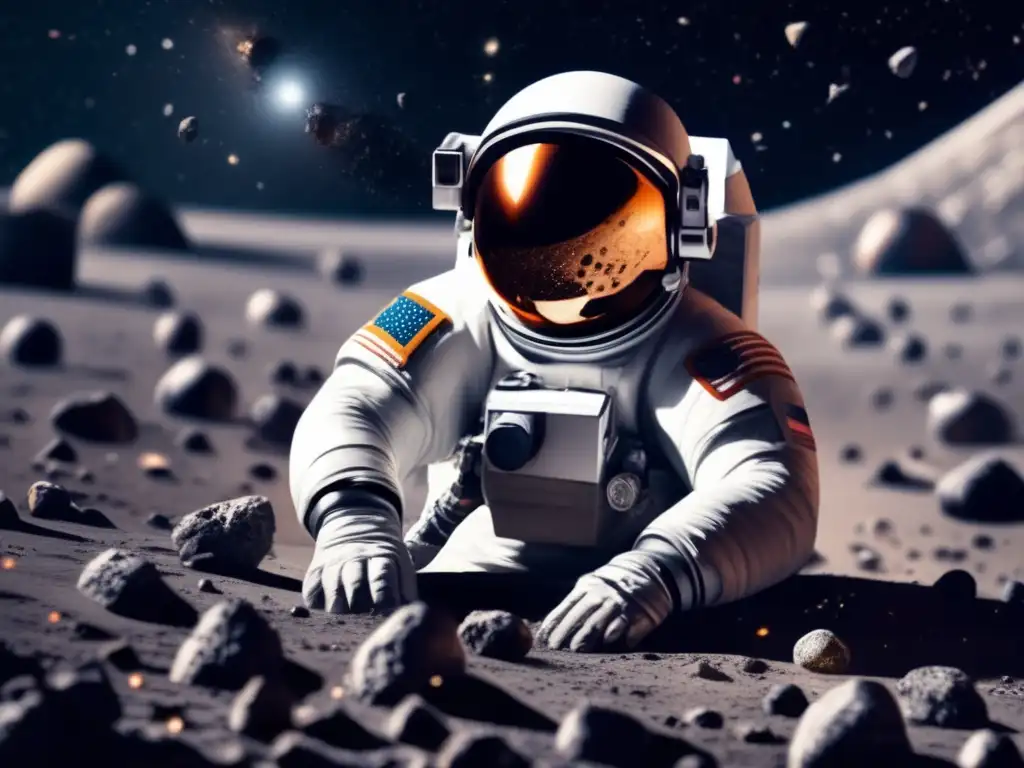 Astronaut adrift in debris field, helmet damaged, oxygen supply low, clinging to makeshift raft in stark contrast to vast, dark emptiness of space