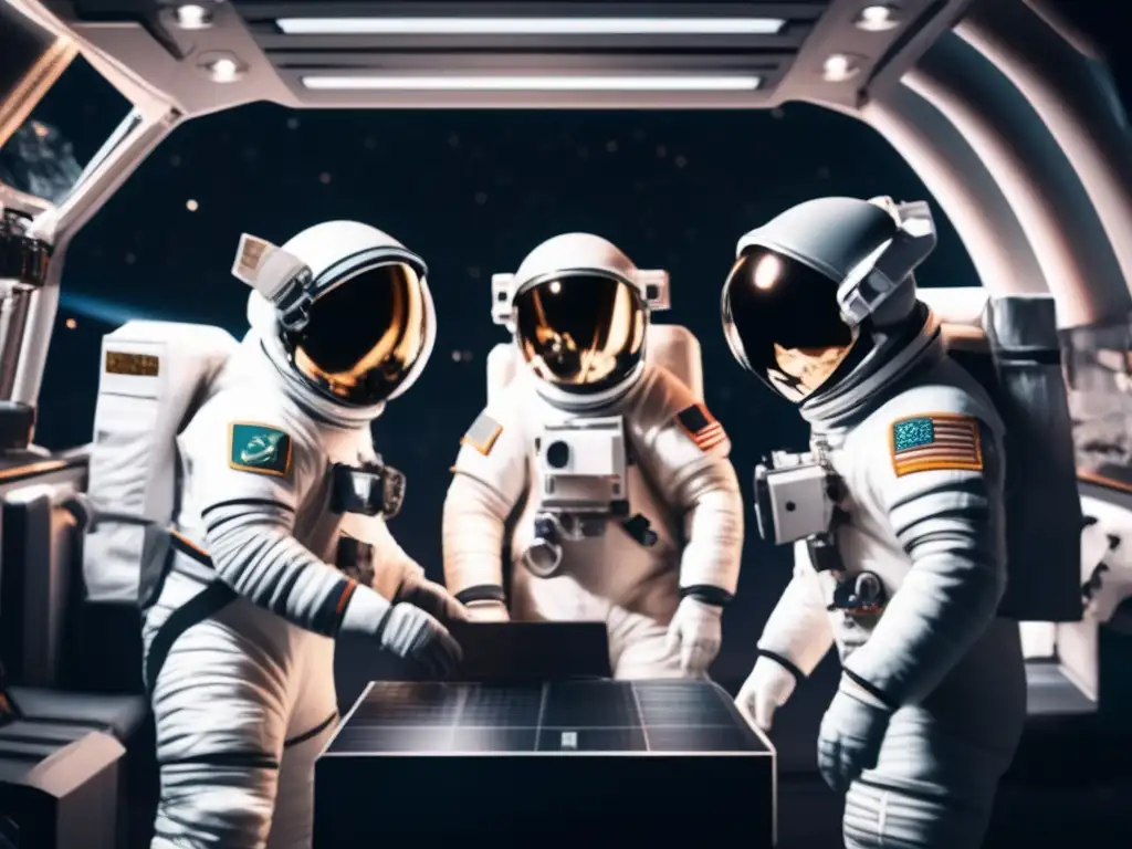 Dash: A striking image of astronauts in a space station, bravely battling an incoming asteroid