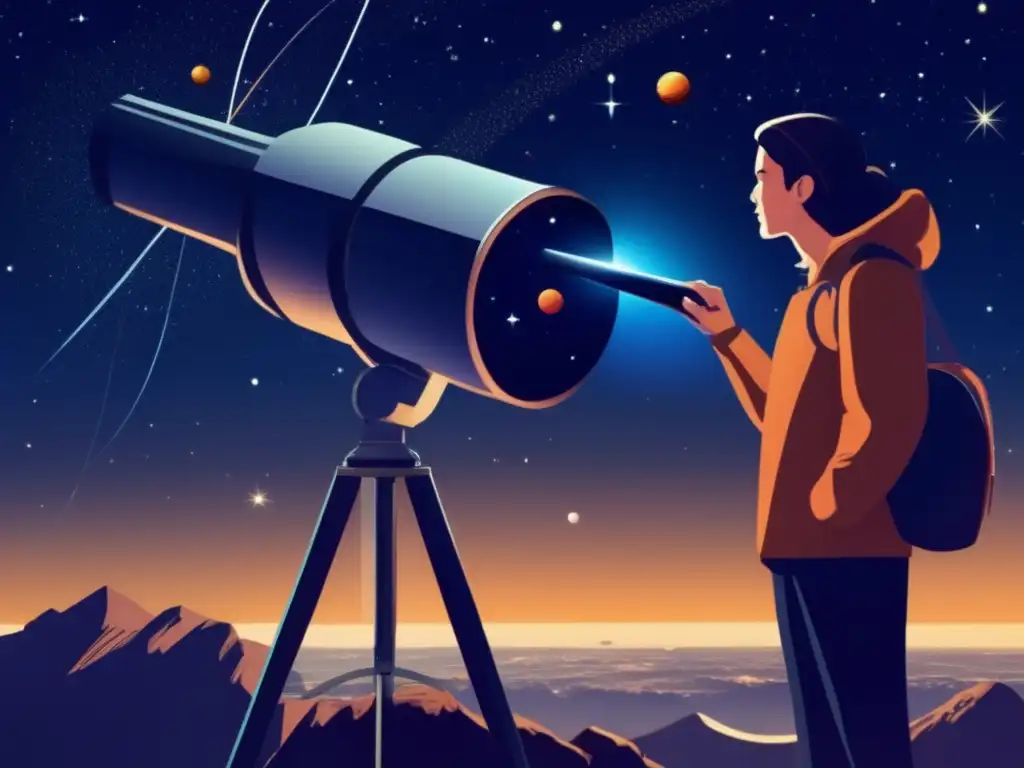 Astronomer studying Asteroid Pallas through a telescope, surrounded by a wonder and curiosity that inspires us to explore the cosmos further