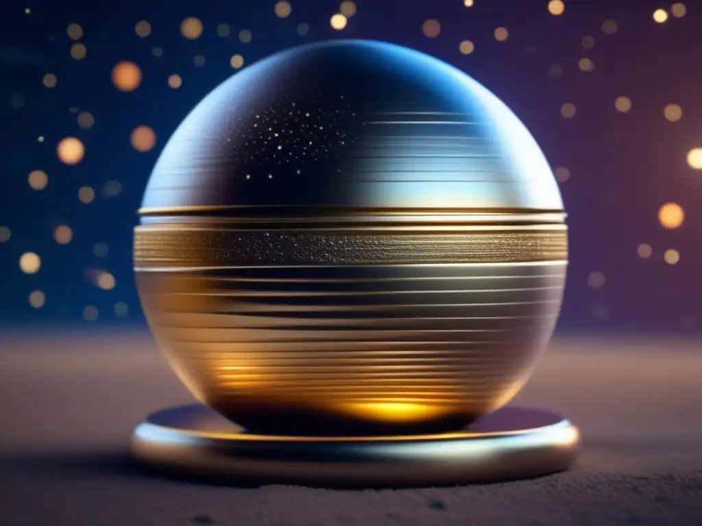 Psyche, the metal planet designed by Annibale De Gasparis, holds a proud view of the universe with its golden aura