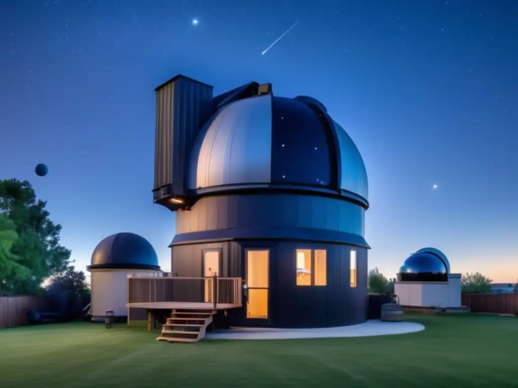 An astrophysicist's sanctuary- A well-lit backyard observatory with multiple telescopes and equipment arranged around it