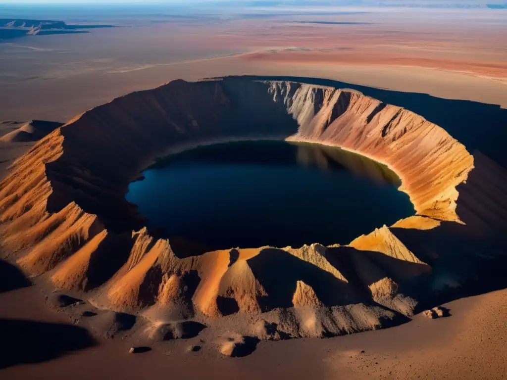 Spectral azure, the Barringer Crater's jagged edges stand out like ravenous beasts against a dull brown desert floor