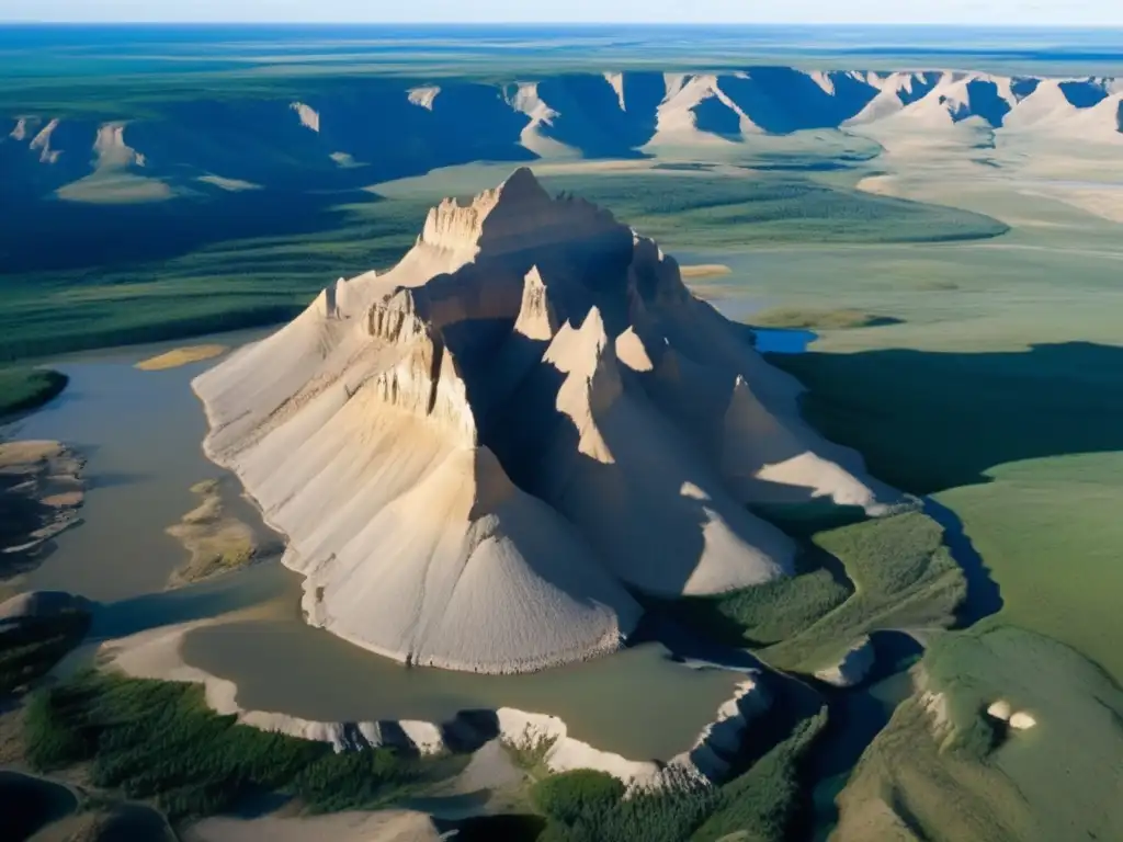 A stunning aerial view of Alberta, Canada's Basin of Rocks - capturing the dramatic impact of an asteroid collision