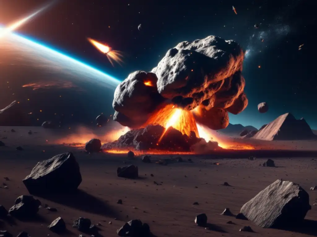 A fierce battle unfolds in the remote reaches of space as a defense spacecraft strikes a destroyed asteroid