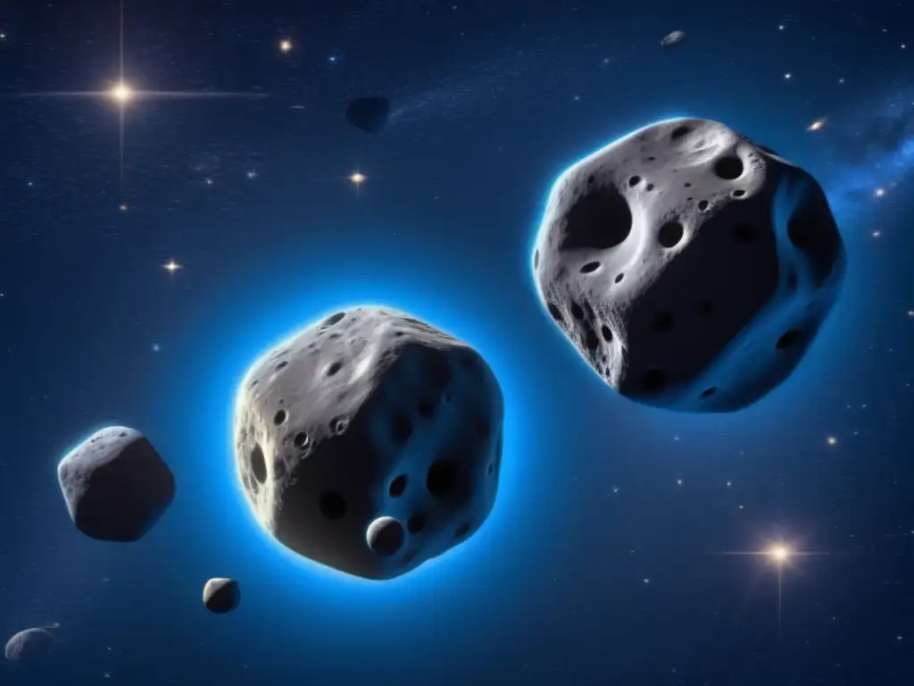 A photorealistic depiction of Didymos and Dimorphos, the renowned binary asteroid system, in orbit
