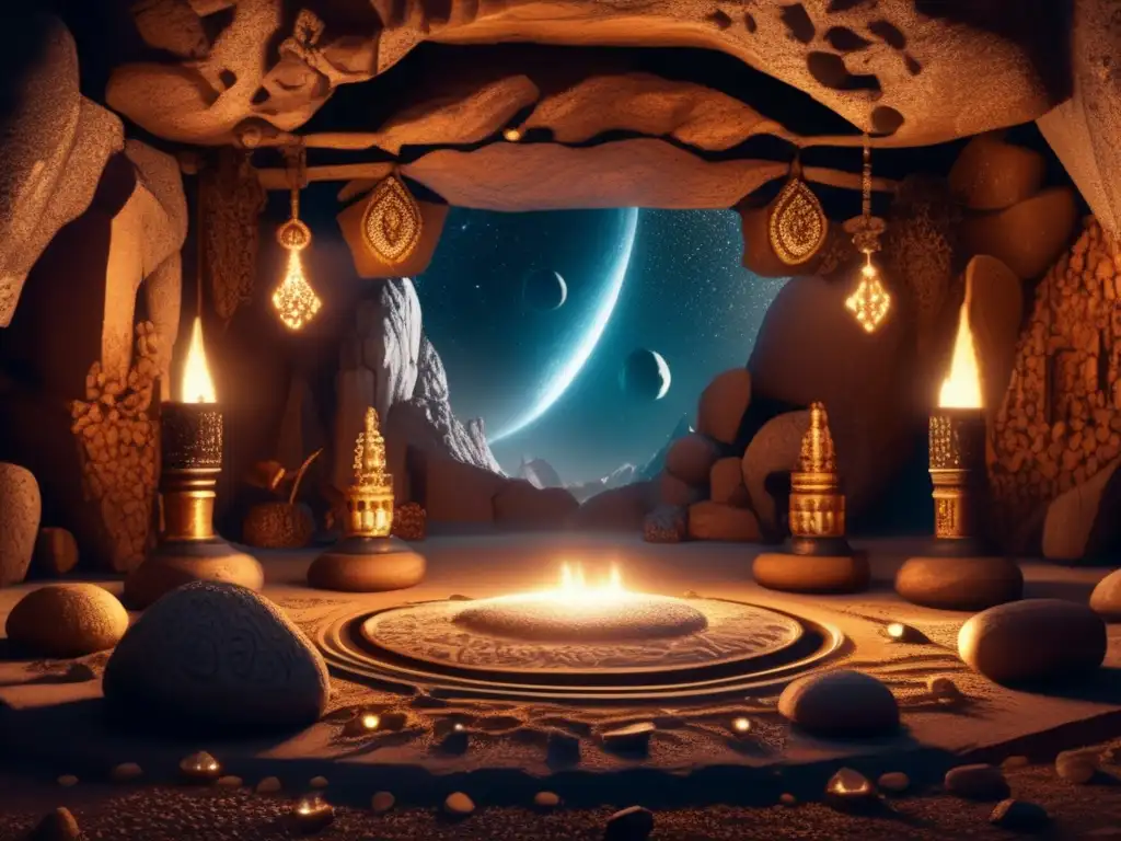 Dash: A mysterious cave adorned with celestial symbols exudes an eerie atmosphere