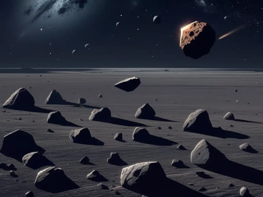 A photorealistic portrayal of an emptiness-filled canvas, dotted with high-detail asteroids