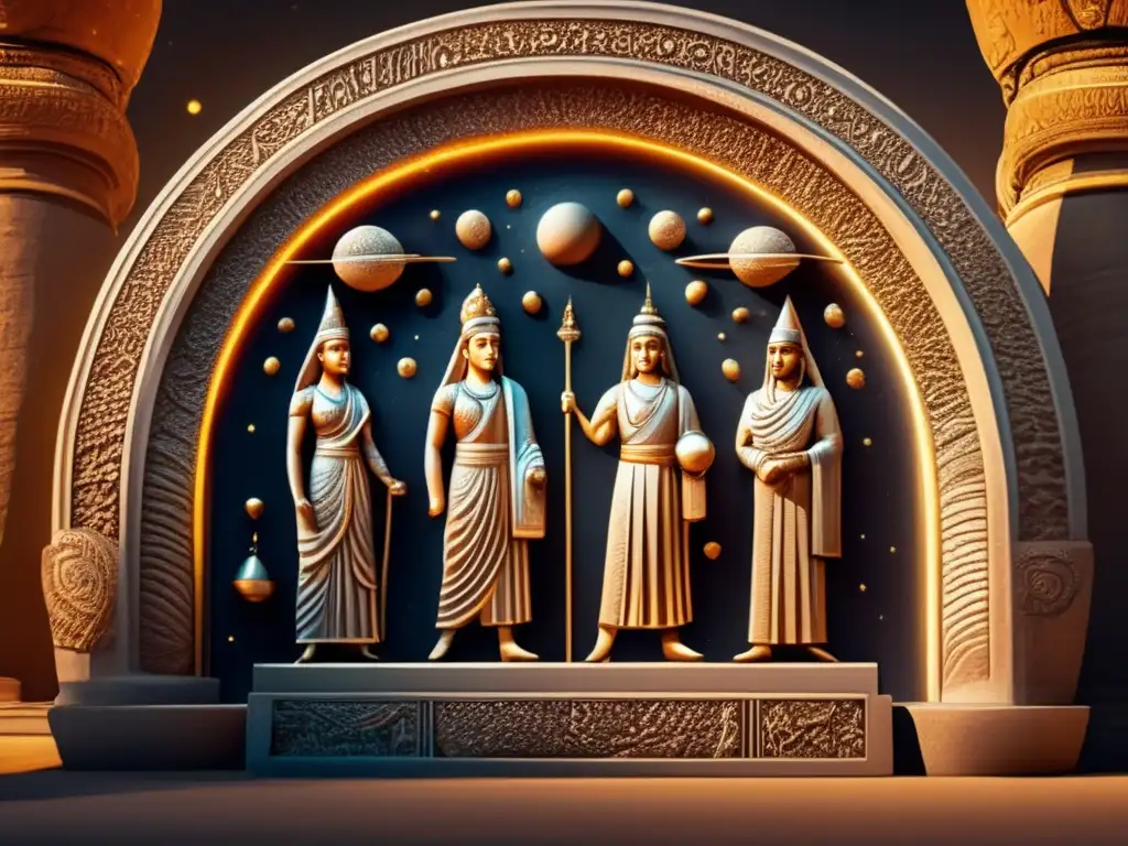 Zoroastrian stone monument pays homage to the celestial bodies above while incorporating intricate patterns reminiscent of ancient astronomy