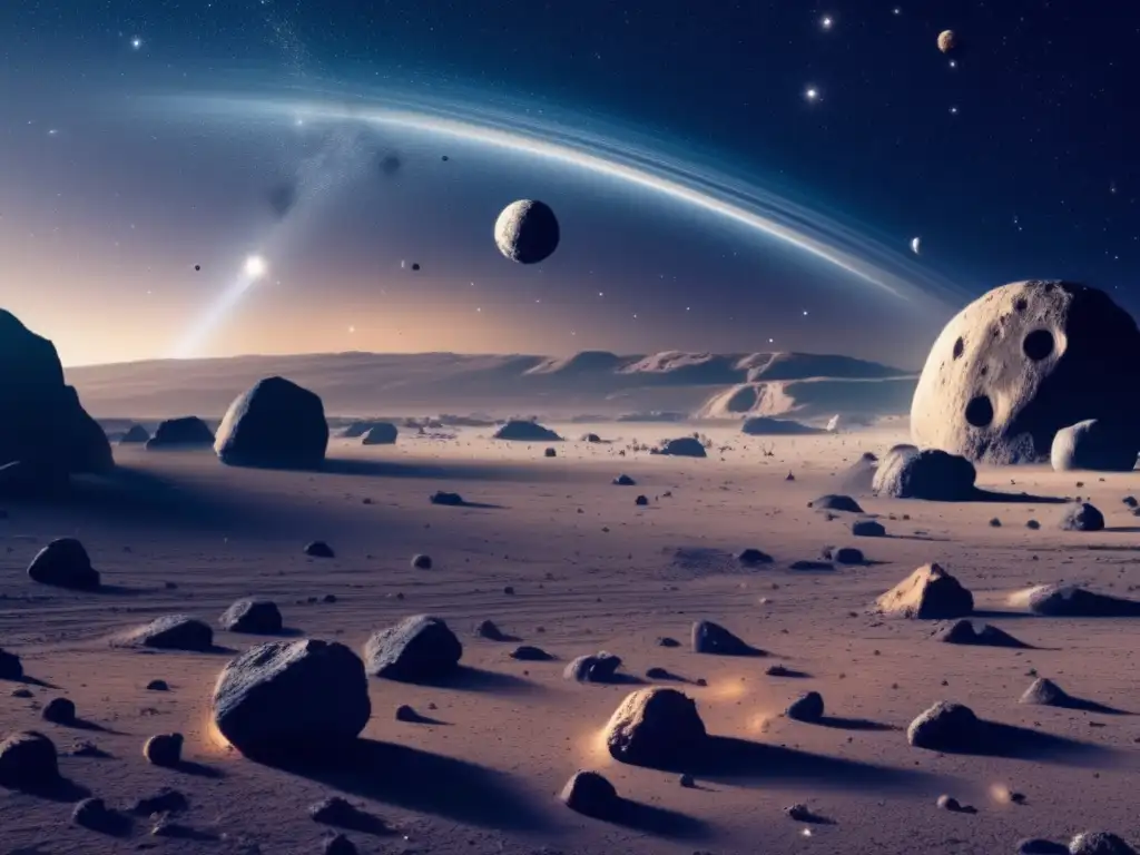An eerie photograph of an asteroid belt viewed from a desolate planet