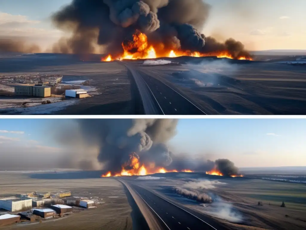 A photorealistic image capturing the aftermath of the Chelyabinsk Meteor Explosion showcases the devastation left behind
