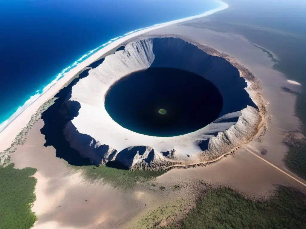 Stunning aerial view of the Chicxulub crater, captured with photorealistic precision