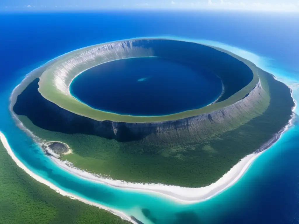 Dash: A stunning aerial view of the Chicxulub Crater, showcasing its expansive details and intricate rock formations