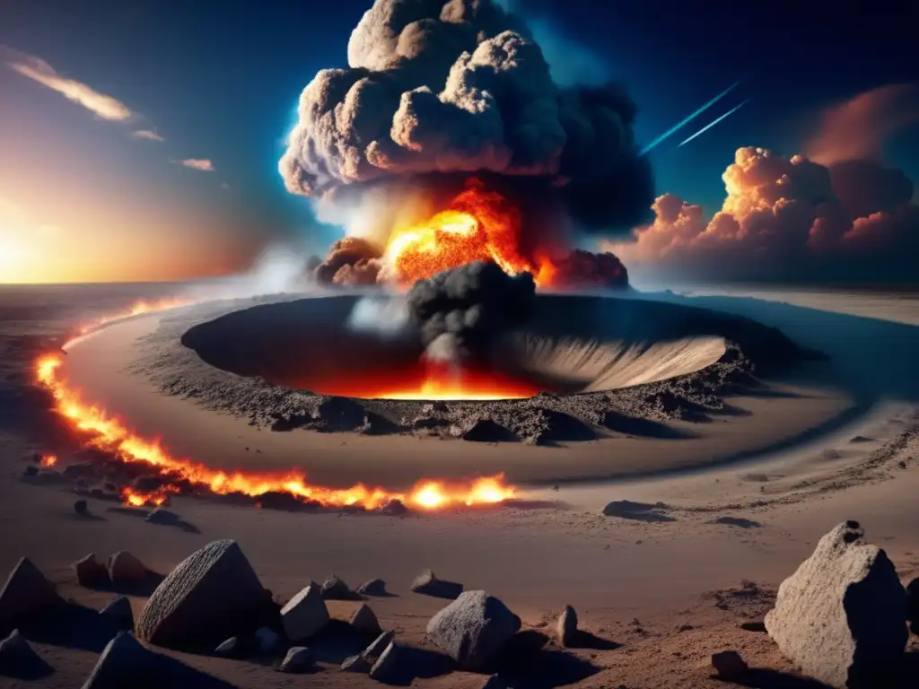 A photorealistic image of the Chicxulub Impact Crater in Yucatan, Mexico, captures the aftermath of the asteroid collision