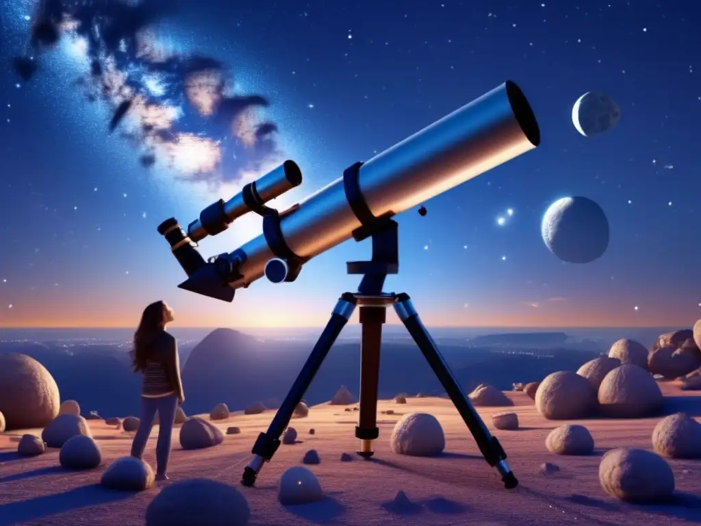 A captivating scene of the universe, with a refracting telescope in focus