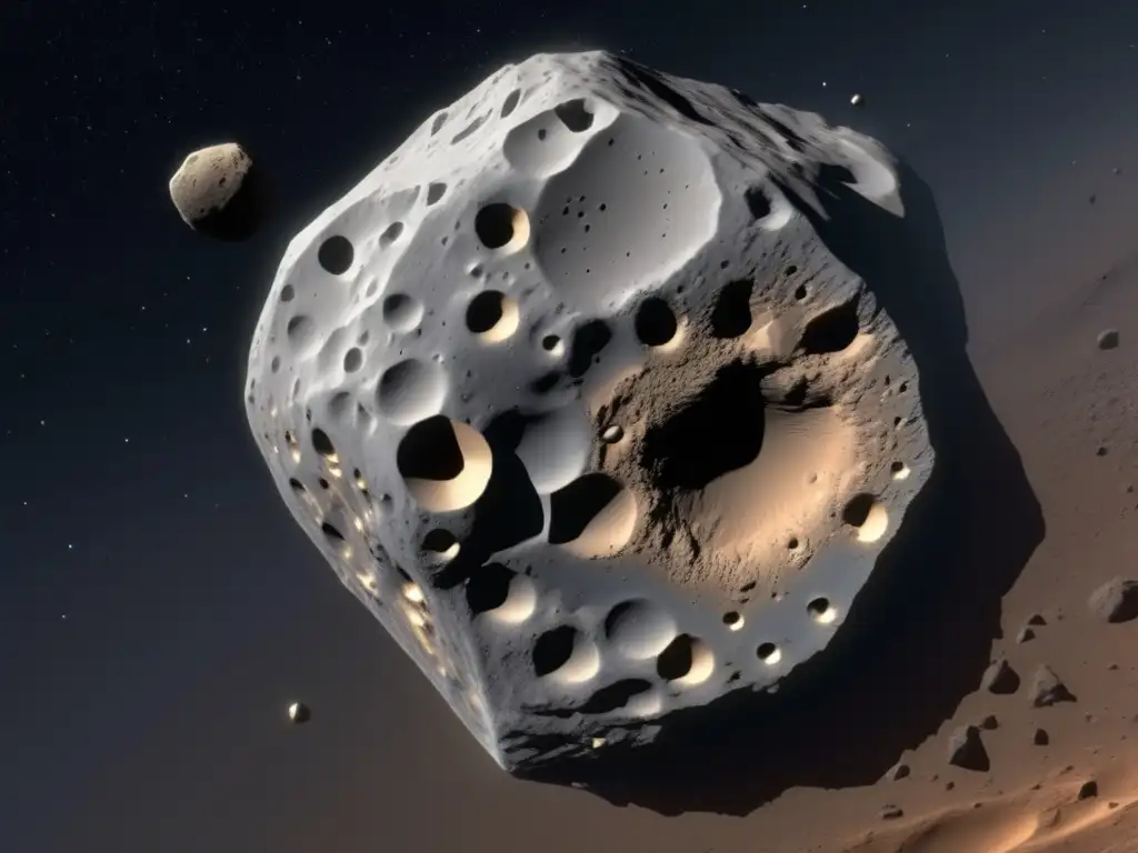 A breathtaking close-up of a jagged asteroid, scarred by a forceful collision with a comet