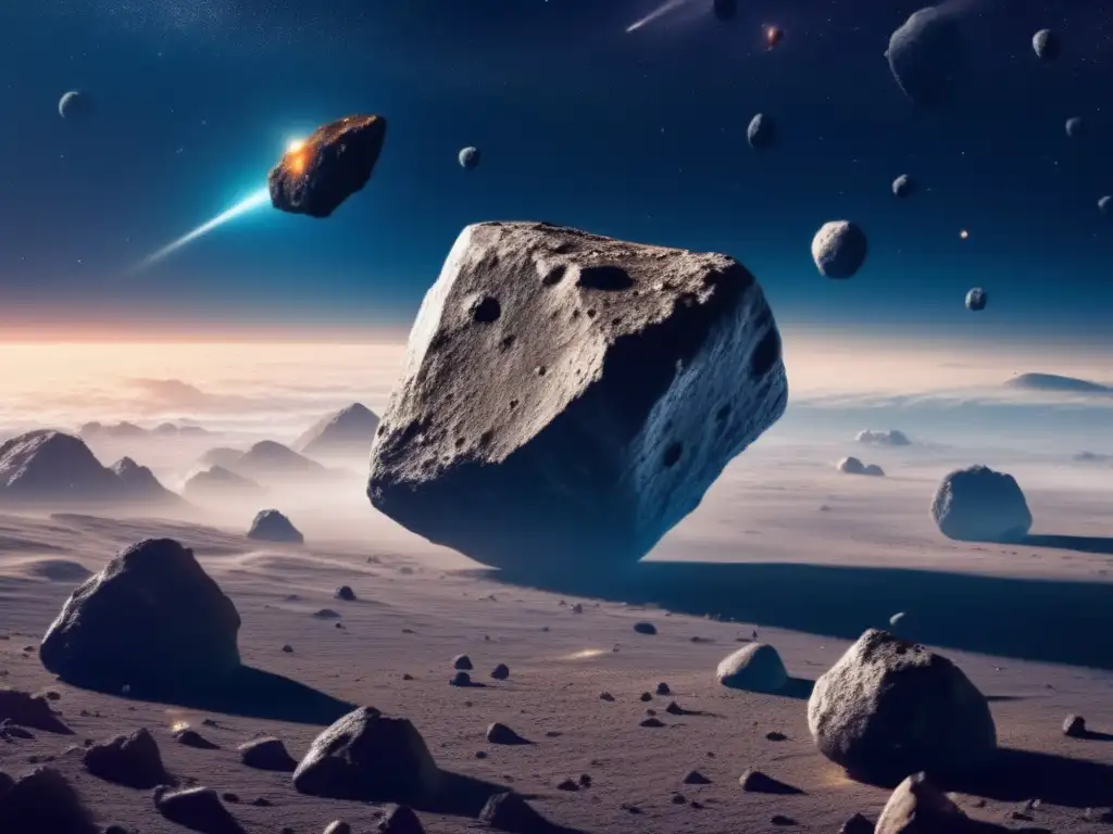 An exquisite artist's representation of asteroids, unveiling their vast itinerary in the cosmos, mesmerizing viewers with unparalleled clarity championing the scientific wonders of space exploration