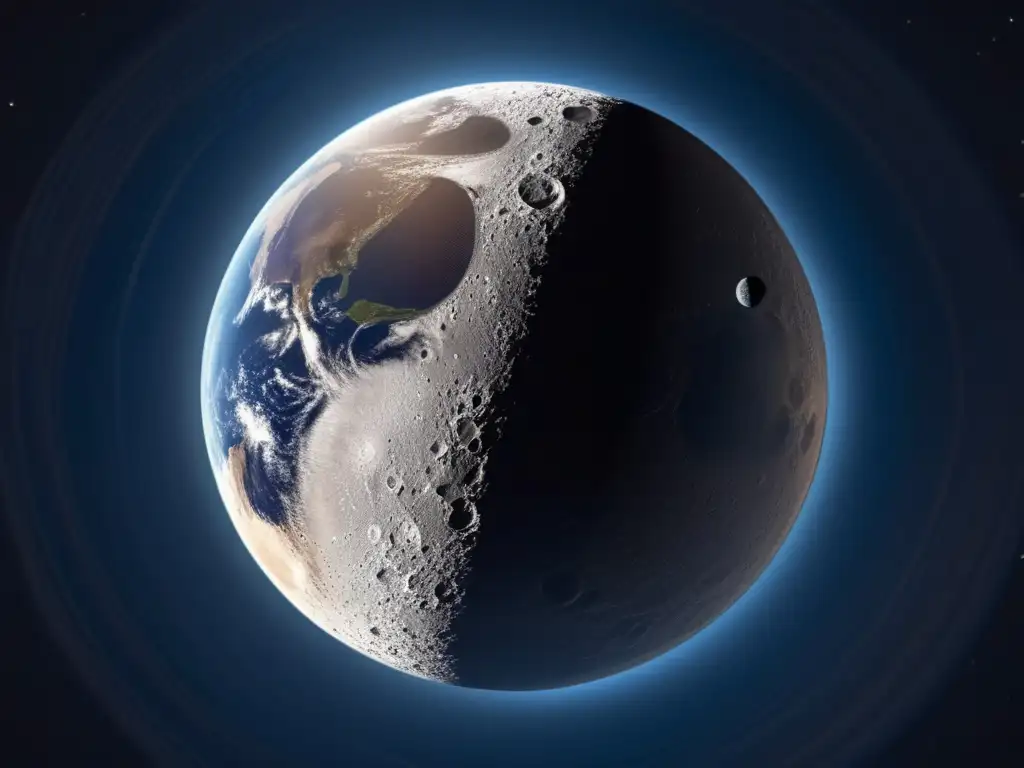 A breathtaking, photorealistic depiction of Cruithne, Earth's mesmerizing second moon, orbiting our planet in exquisite detail
