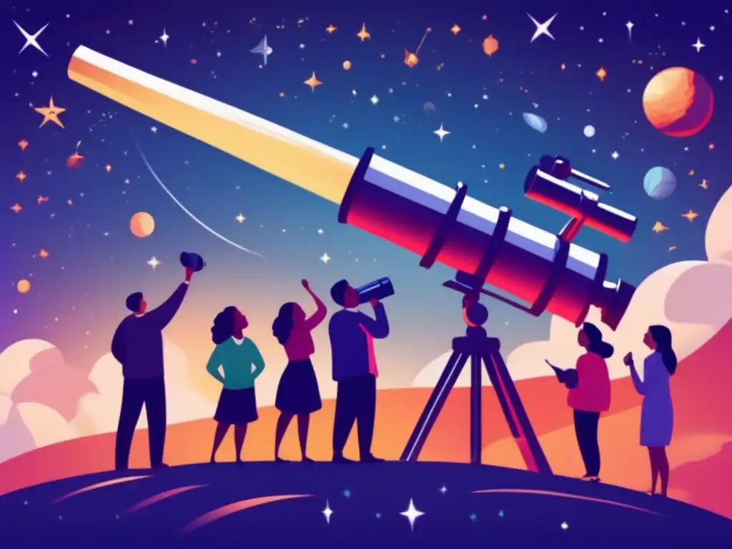 A captivating image of a family joyfully peering through a telescope at a glowing asteroid in the night sky, clearly depicted on a celestial map