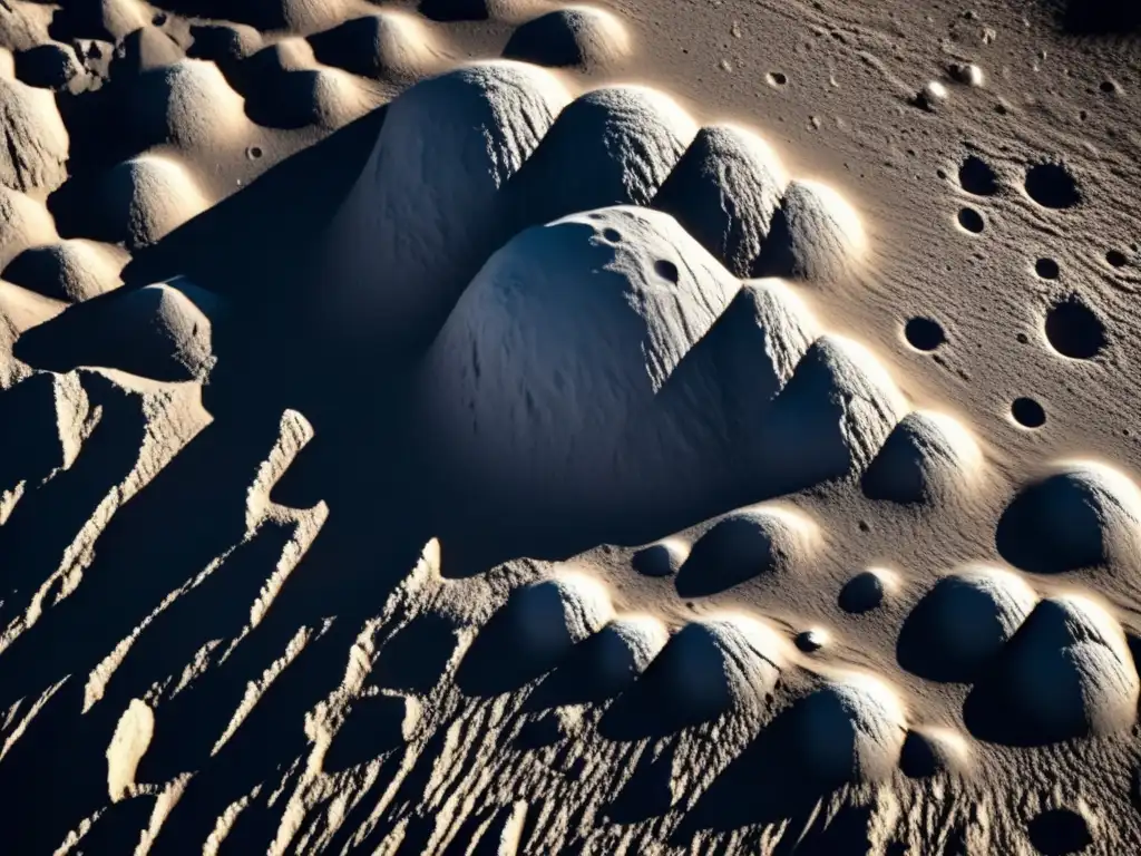 A close-up detailed image of Asteroid Deucalion reveals a groove that showcases the texture, pattern, and depth of the crater