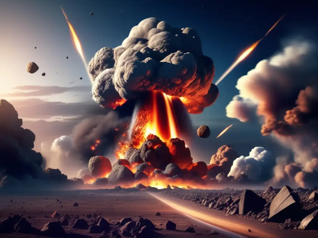 Dash - This photorealistic image depicts a massive asteroid impact on Earth's surface, causing immense destruction and devastation to the environment and society