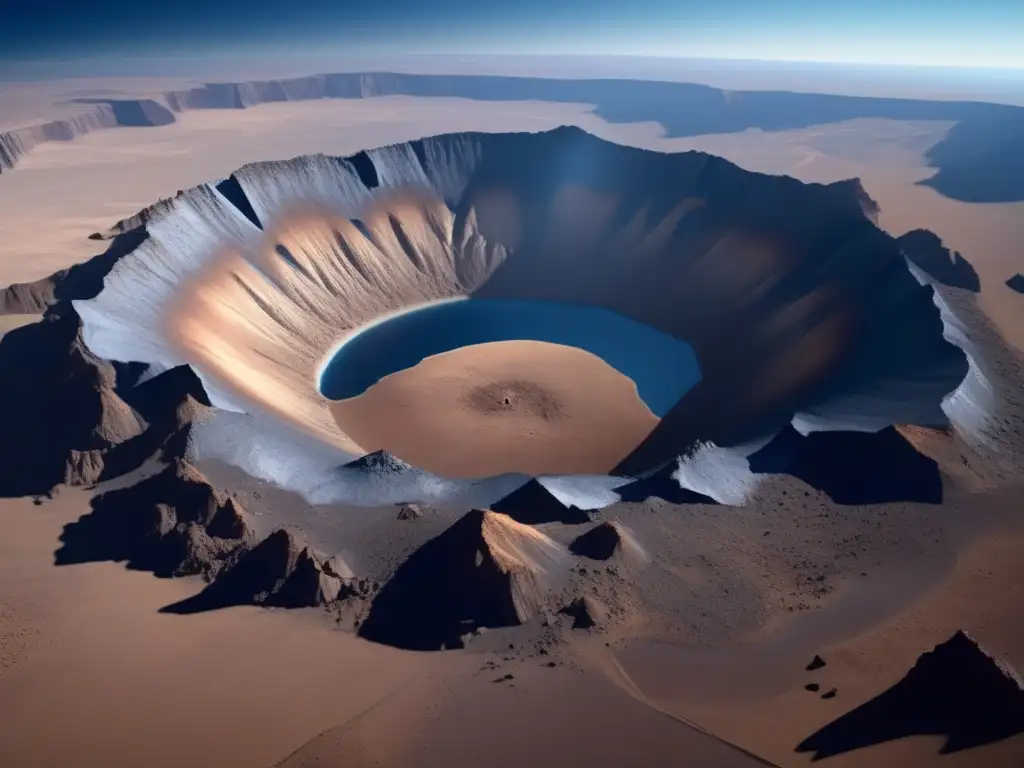 An awe-inspiring close-up of a massive impact crater on Earth, 10,000 feet across