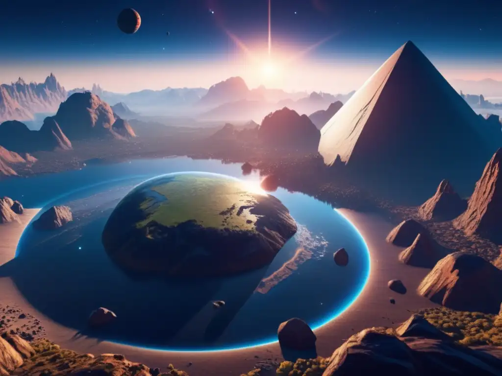An stunning photorealistic depiction of the Eloi Planet in orbit around the Asteroids Kingdom