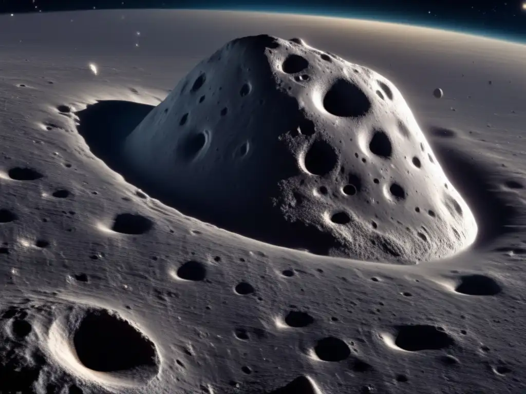 Image of the asteroid Central Club, detailing the surface with craters and textures, set against the backdrop of a stunning star field